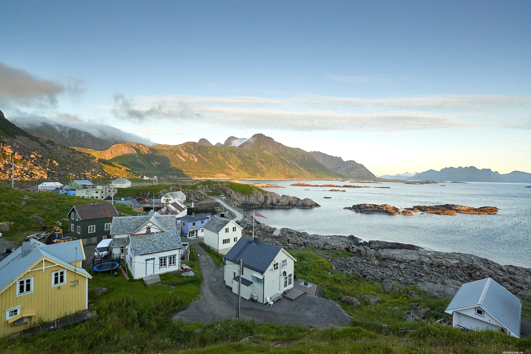 Snow-covered Nordic mountain ridge at dawn